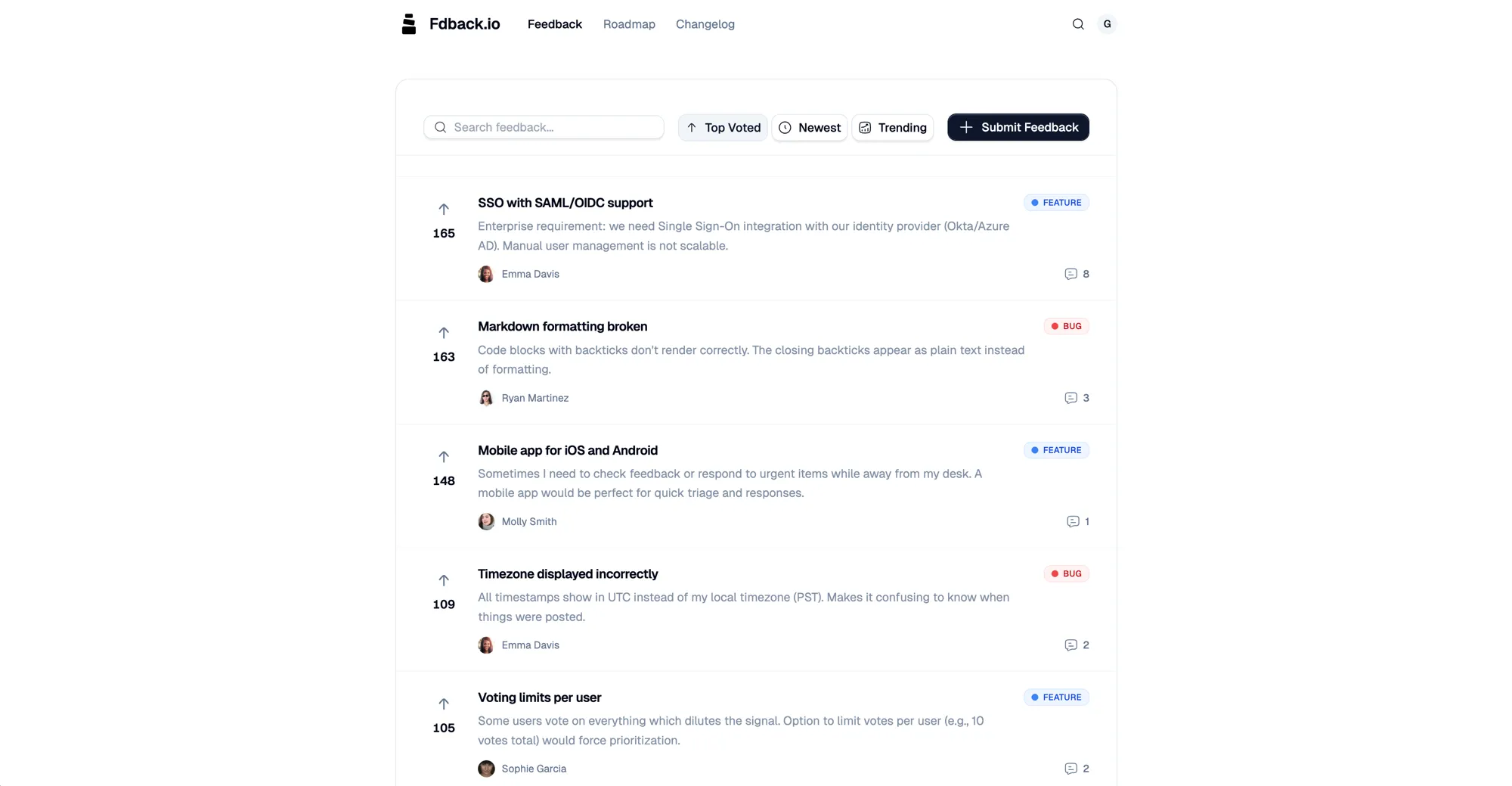 Fdback public feedback board with top-voted feature requests