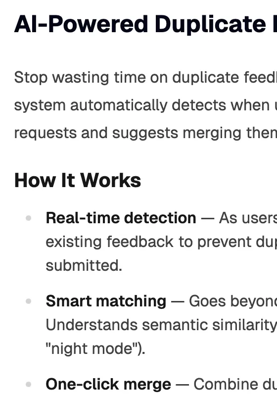 Changelog with published product updates
