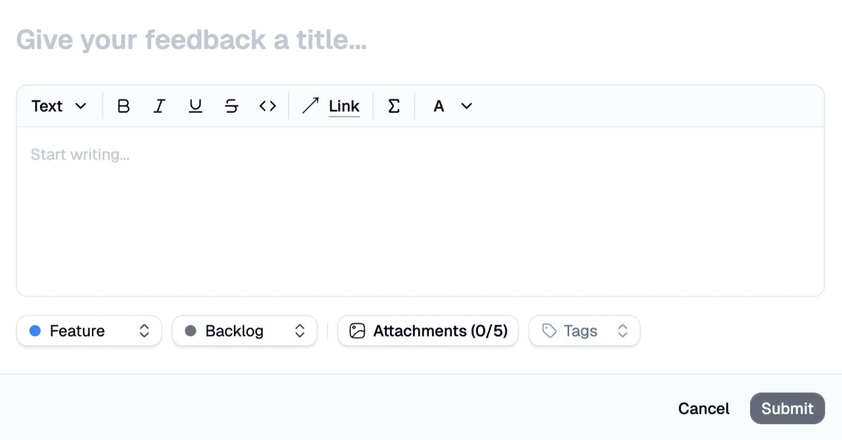 Feedback submission form with category chips